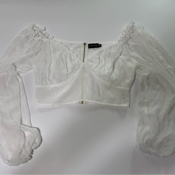 PrettyLittleThing Tops - PrettyLittleThing White Sheer Puff Sleeve Blouse